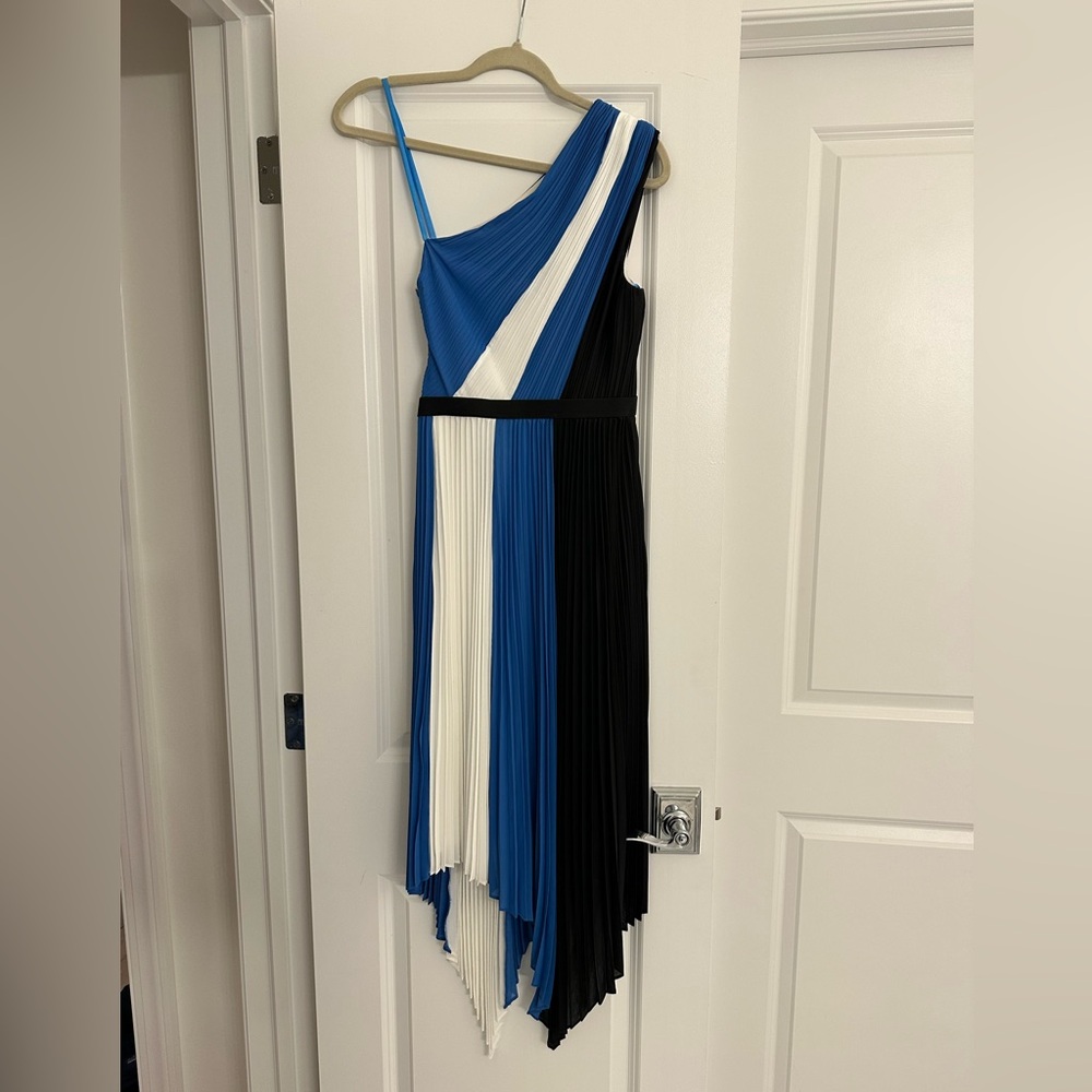Bcbg One Shoulder Asymmetrical Hem Pleated Dress - image 2